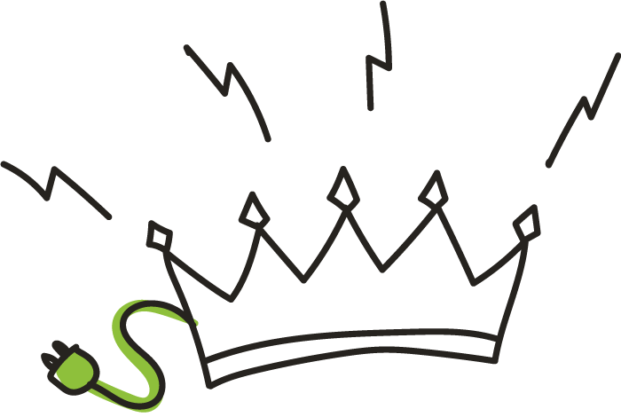 Illustratie van een kroon met stekker die verwijst naar Belgische staat.
